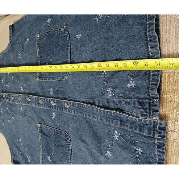 J.L.N.Y Women's 1X Denim Jumper Overall Dress Front Buttons Pockets Embroidered - Picture 9 of 10